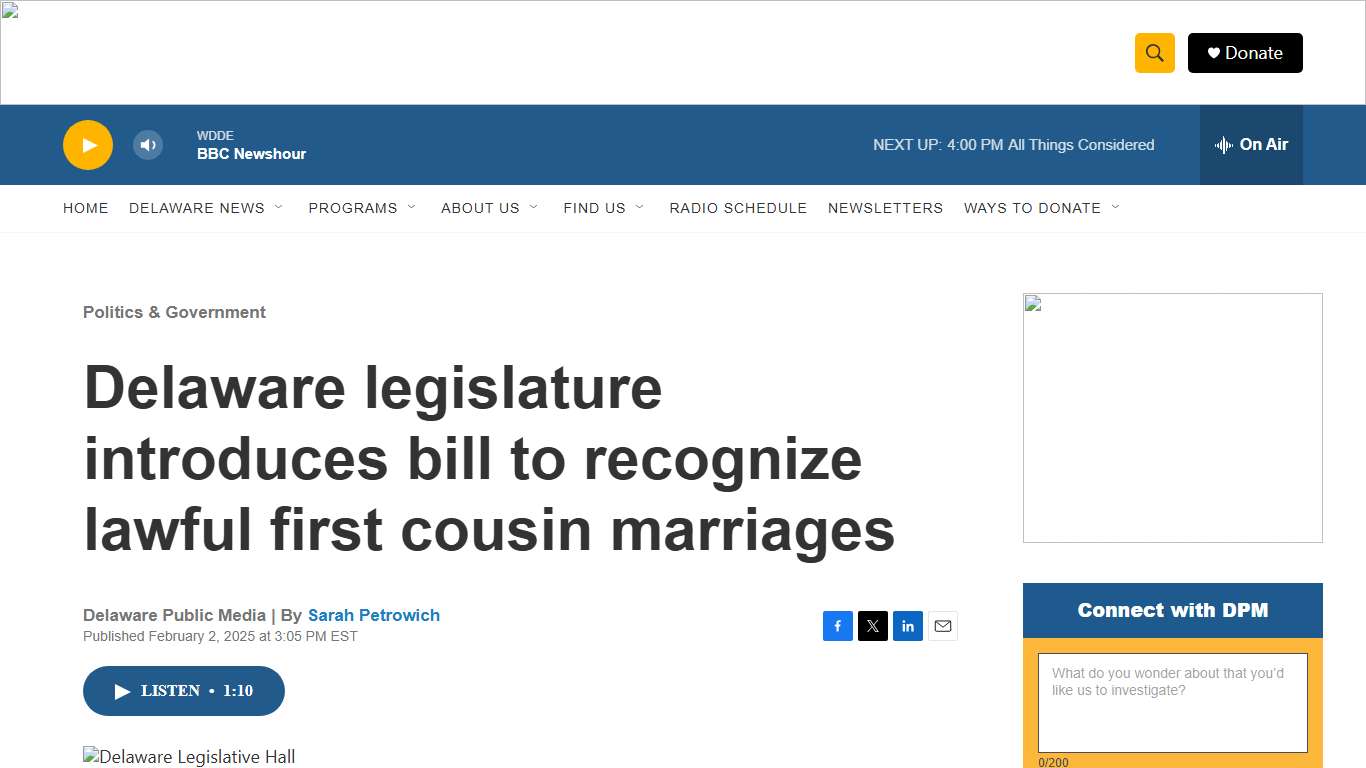 Delaware legislature introduces bill to recognize lawful first cousin marriages | Delaware Public Media