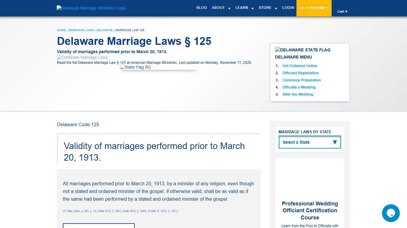 Delaware Marriage Laws | § 125 | AMM