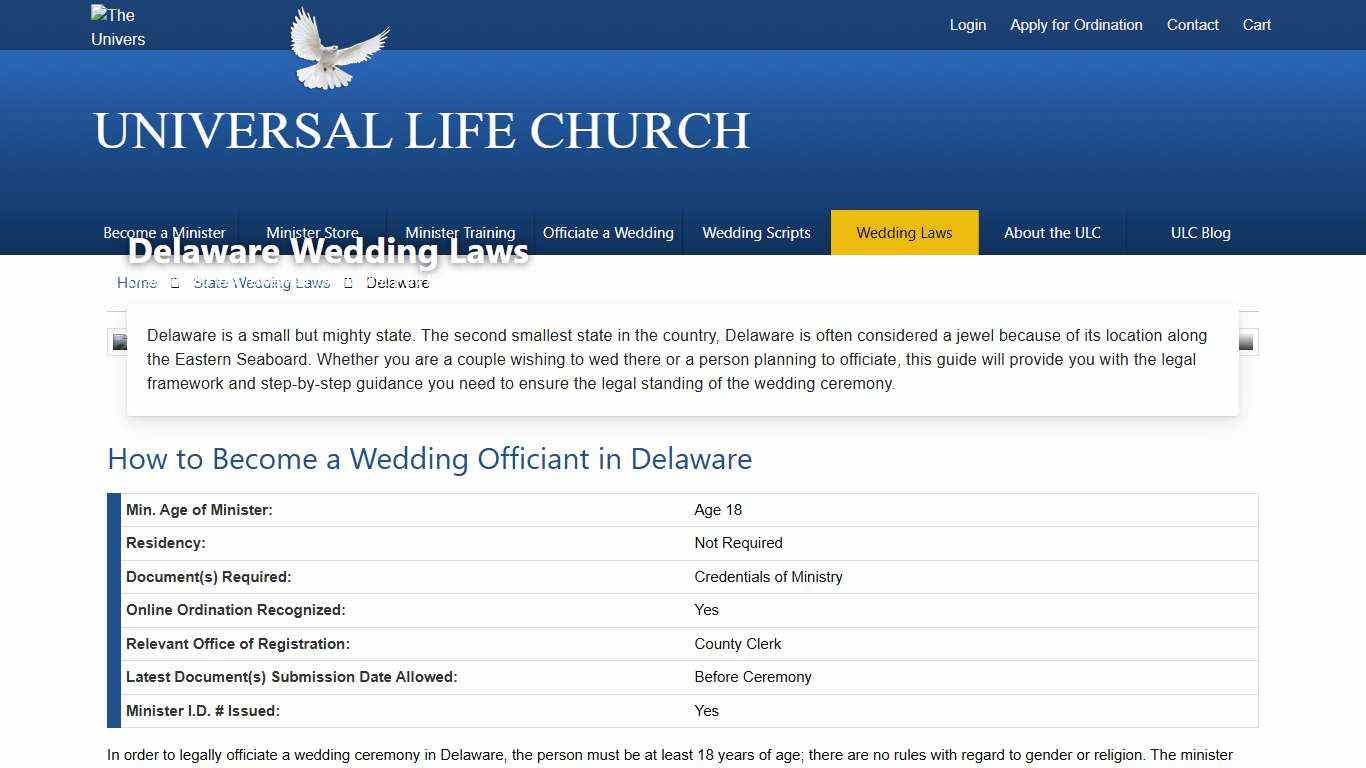 Delaware Wedding Laws
